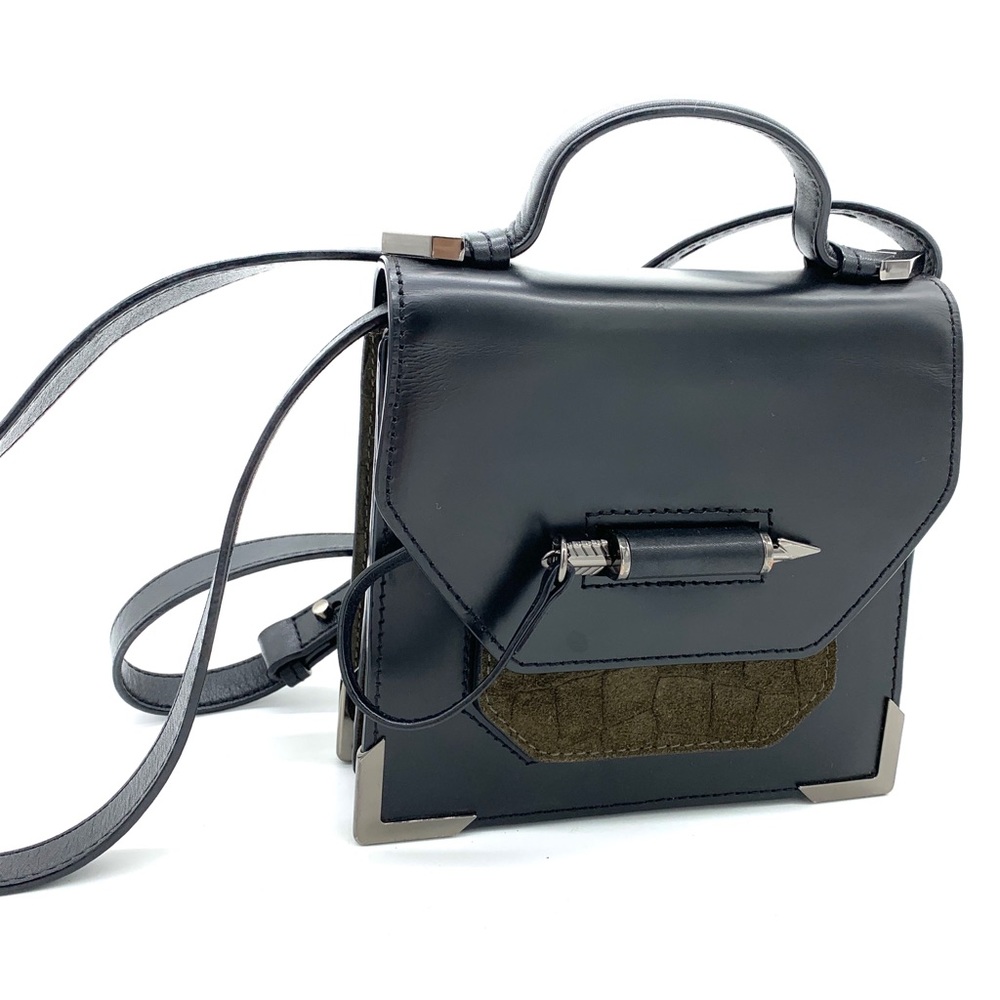 Mackage Rubie Black Green High Gloss Leather Shoulder Crossbody Bag